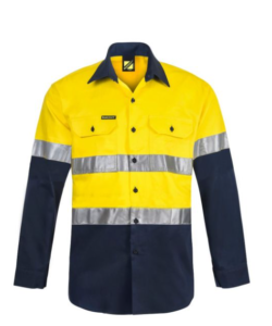 Hi Vis Long Sleeve Cotton Drill Shirt With Reflective Tape